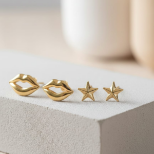 Brinco Duo ZM Boca Estrela Folheado Ouro 18k
